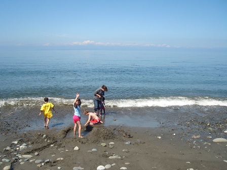 The kids playing on the beach